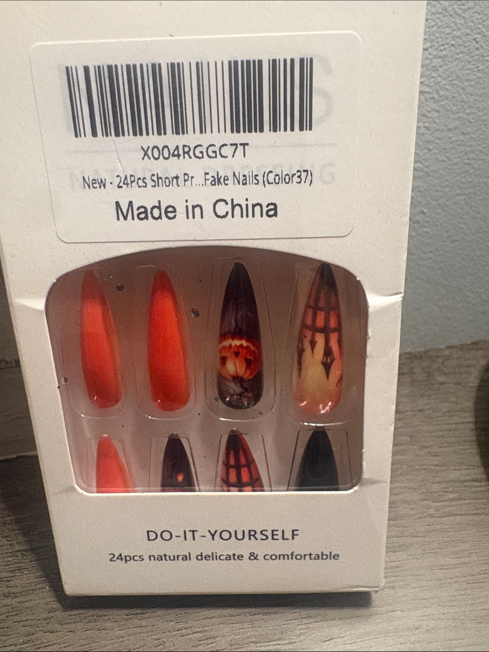 24pc Halloween Press-On Nails Orange Black Pumpkin Design